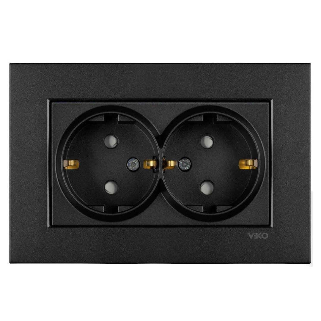 VİKO Novella/Trenda 92605558 Çocuk Korumalı Topraklı İkili Priz Kapağı [Siyah]
