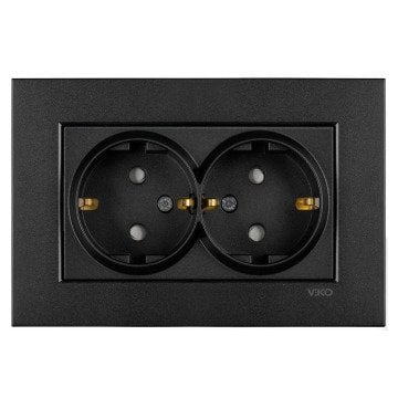 VİKO Novella/Trenda 92605558 Çocuk Korumalı Topraklı İkili Priz Kapağı [Siyah]
