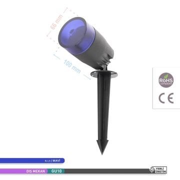 ACK AG56-01056 Mavi Reflektörlü Kazıklı Çim Armatürü (GU10 Duylu - PC Gövde)