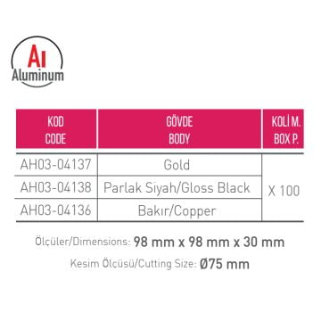 ACK AH03-04136 Bakır Sıva Altı Kare Spot Kasası - Metal