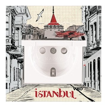 VİKO Karre Cities 90962820 Çocuk Korumalı Kapaklı Topraklı Priz [Galata Temalı]