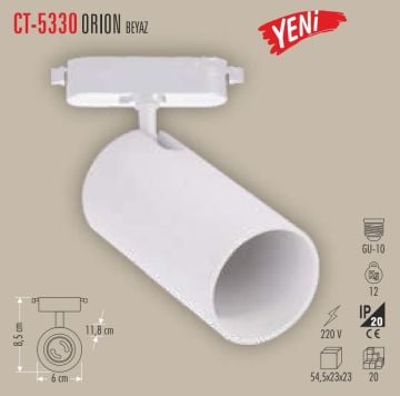 CATA CT-5330 ORION beyaz Ray Spot Kasası - GU10 Duylu