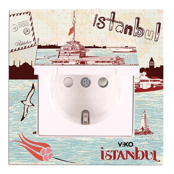 VİKO Karre Cities 90962822 Çocuk Korumalı Kapaklı Topraklı Priz [Kız Kulesi Temalı]