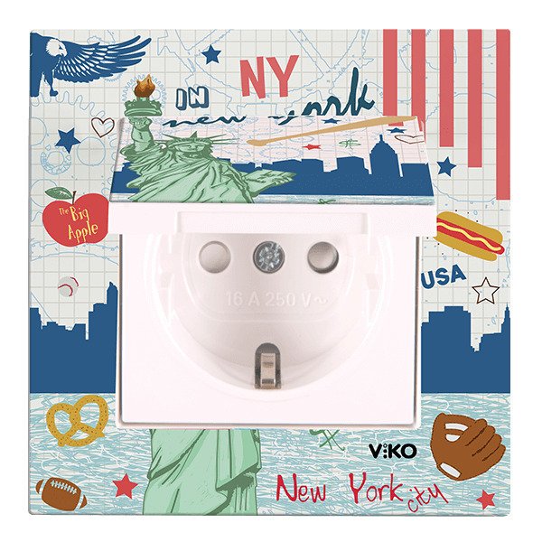 VİKO Karre Cities 90962824 Çocuk Korumalı Kapaklı Topraklı Priz [New York Temalı]