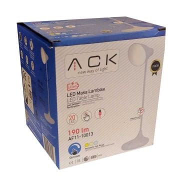 ACK AF11-10013 Dimli ve Dokunmatik Şarjlı LED Masa Lambası - 3 Işık Renkli (Beyaz + Ilık Beyaz + Gün Işığı)