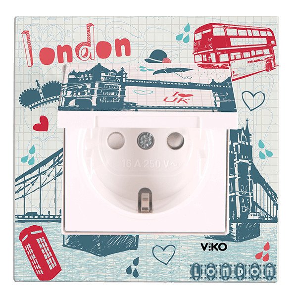 VİKO Karre Cities 90962825 Çocuk Korumalı Kapaklı Topraklı Priz [Londra Temalı]