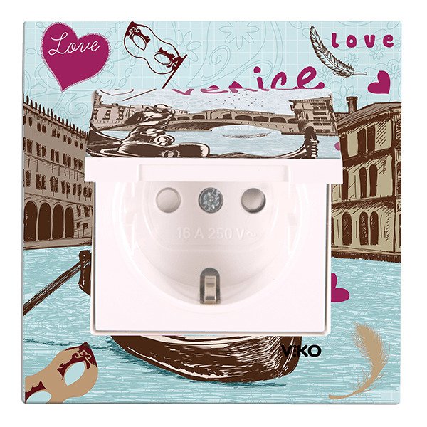 VİKO Karre Cities 90962826 Çocuk Korumalı Kapaklı Topraklı Priz [Venedik Temalı]