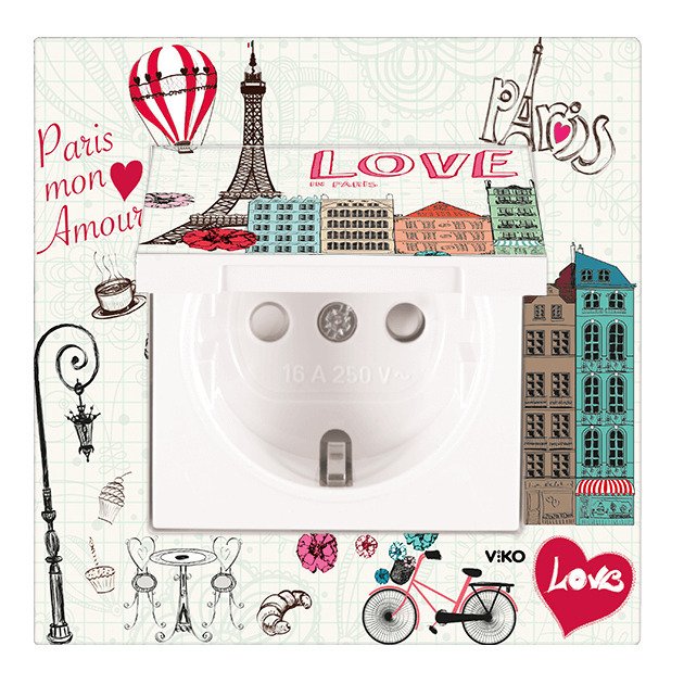 VİKO Karre Cities 90962827 Çocuk Korumalı Kapaklı Topraklı Priz [Paris Temalı]