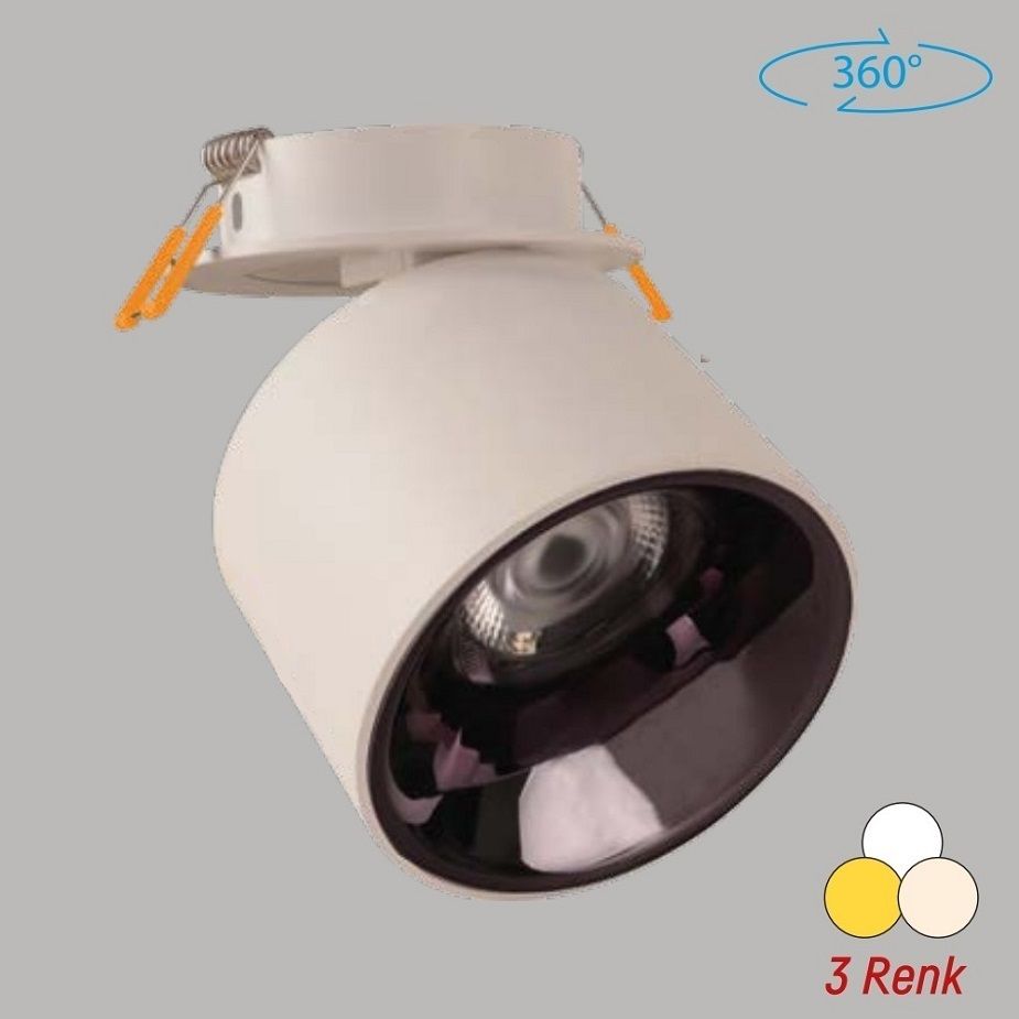 YCL YC 825 12 Watt Beyaz Kasa Sıva Altı Yuvarlak LED Spot - Metal - 3 Işık Renkli (Beyaz + Ilık Beyaz + Gün Işığı)