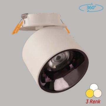 YCL YC 825 12 Watt Beyaz Kasa Sıva Altı Yuvarlak LED Spot - Metal - 3 Işık Renkli (Beyaz + Ilık Beyaz + Gün Işığı)