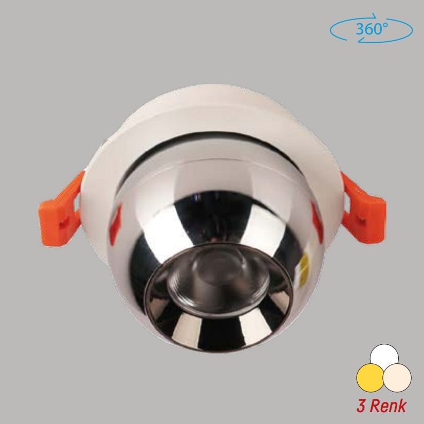 YCL YC 785 12 Watt Krom Sıva Altı Yuvarlak LED Spot - Metal - 3 Işık Renkli (Beyaz + Ilık Beyaz + Gün Işığı)