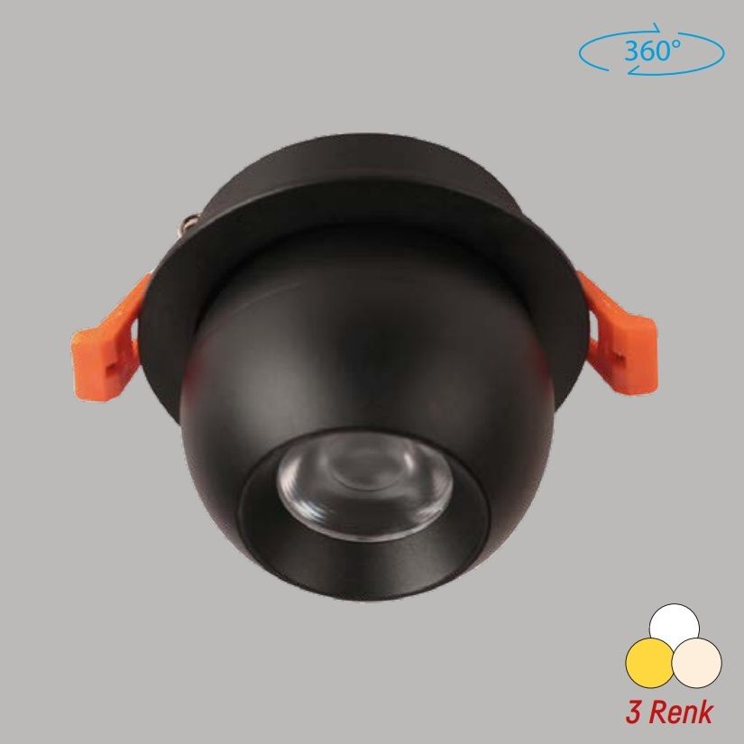 YCL YC 770 12 Watt Siyah Sıva Altı Yuvarlak LED Spot - Metal - 3 Işık Renkli (Beyaz + Ilık Beyaz + Gün Işığı)