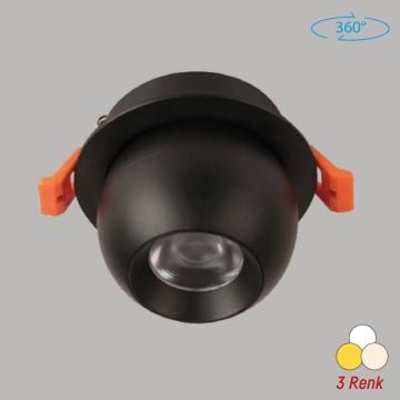 YCL YC 770 12 Watt Siyah Sıva Altı Yuvarlak LED Spot - Metal - 3 Işık Renkli (Beyaz + Ilık Beyaz + Gün Işığı)
