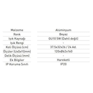 JUPITER JR657 B Beyaz Ray Spot Kasası (GU10 Duylu)
