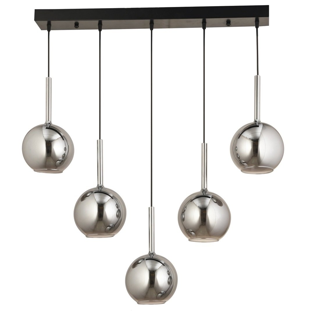 CL-262-5L Füme Küre Camlı Beşli Krom-Siyah Avize