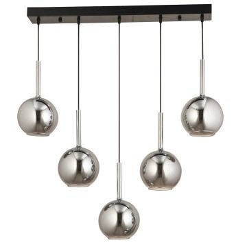 CL-262-5L Füme Küre Camlı Beşli Krom-Siyah Avize