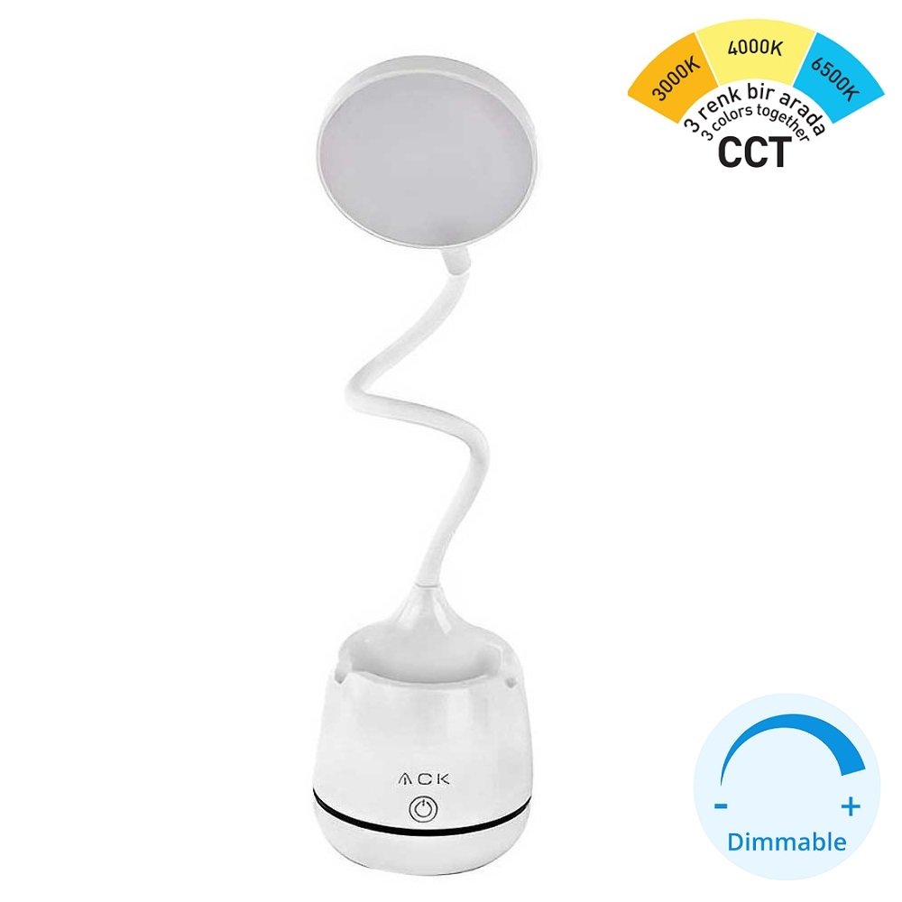 ACK AF11-10014 Dimli ve Dokunmatik Şarjlı LED Masa Lambası - 3 Işık Renkli (Beyaz + Ilık Beyaz + Gün Işığı)