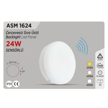 YCL ASM 1624 24 Watt Sıva Üstü Sensörlü Yuvarlak LED Panel