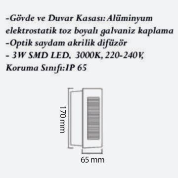 CreaLight CL-D-101 3 Watt Sıva Altı Dış Mekan LED Merdiven Armatürü - Metal - IP65 - Gün Işığı (3000K)