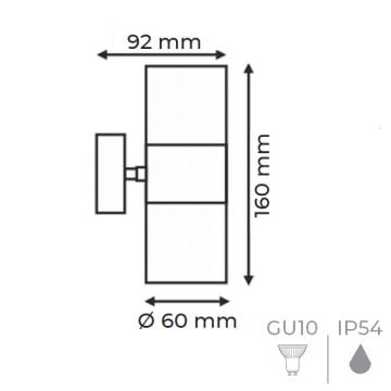 HELIOS HS 5615 Siyah Çift Yönlü Dış Mekan Aplik (GU10 Duylu - Metal Gövde)
