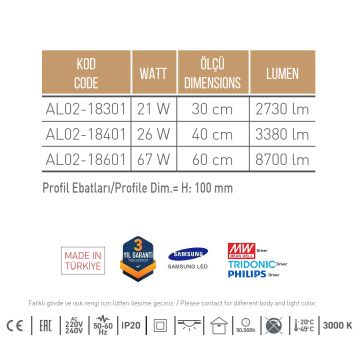 CreaLight CL-02-18601 67 Watt 60 cm Davul Lineer Armatür - SAMSUNG/OSRAM LED & MEAN WELL/PHILIPS/TRIDONIC Driver