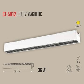 CATA CT-5812 Cortez Beyaz 36 Watt 33 cm Lensli LED Magnet Armatür - Gün Işığı (3200K)