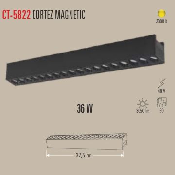 CATA CT-5822 Cortez Siyah 36 Watt 33 cm Lensli LED Magnet Armatür - Gün Işığı (3200K)