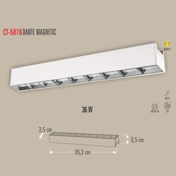 CATA CT-5816 Dante Beyaz 36 Watt 35 cm Lensli LED Magnet Armatür - Gün Işığı (3200K)