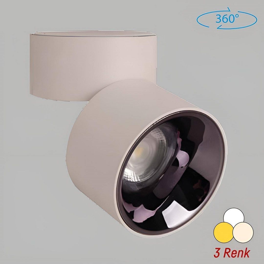 YCL YC 805 12 Watt Beyaz Sıva Üstü Hareketli LED Spot - Metal - 3 Işık Renkli (Beyaz + Ilık Beyaz + Gün Işığı)