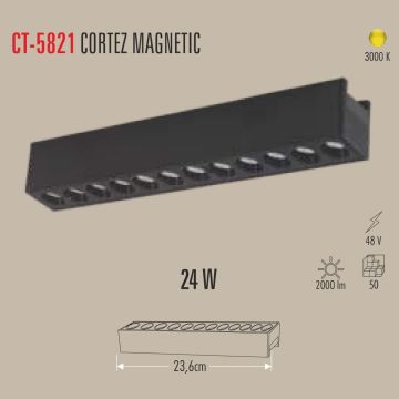 CATA CT-5821 Cortez Siyah 24 Watt 24 cm Lensli LED Magnet Armatür - Gün Işığı (3200K)