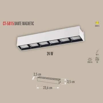 CATA CT-5815 Dante Beyaz 24 Watt 24 cm Lensli LED Magnet Armatür - Gün Işığı (3200K)