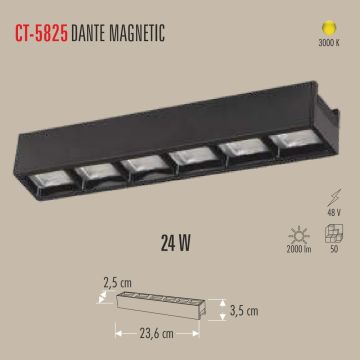 CATA CT-5825 Dante Siyah 24 Watt 24 cm Lensli LED Magnet Armatür - Gün Işığı (3200K)