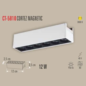 CATA CT-5810 Cortez Beyaz 12 Watt 12 cm Lensli LED Magnet Armatür - Gün Işığı (3200K)