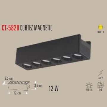 CATA CT-5820 Cortez Siyah 12 Watt 12 cm Lensli LED Magnet Armatür - Gün Işığı (3200K)