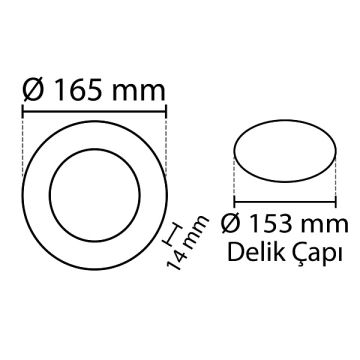 NOAS YL10-1200-S 12 Watt Siyah Kasa Sıva Altı Yuvarlak LED Panel