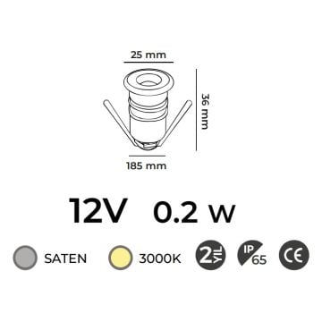 MOLLED MOL9021 12 Volt 0.2 Watt Saten Kasa Yere Gömme LED Armatür - Gün Işığı (3000K) - IP65