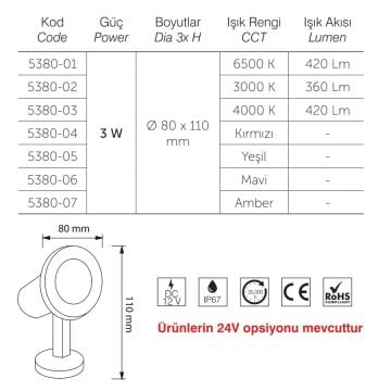 inoled 5380-02 3 Watt LED Bahçe Armatürü - Gün Işığı (3000K)