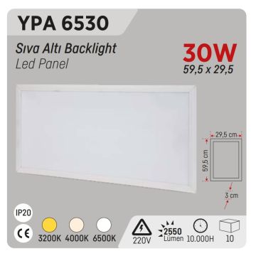 YCL YPA 6530 30 Watt Sıva Altı 30x60 Backlight LED Panel
