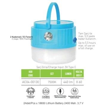 ACK AC04-00130 2 Watt Şarjlı Işıldak