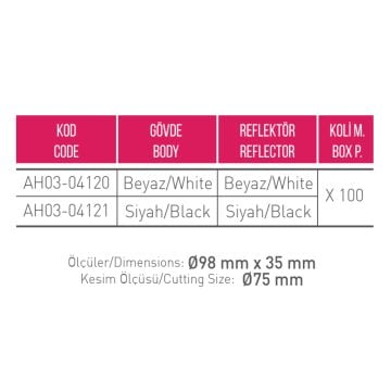 ACK AH03-04121 Siyah Sıva Altı Yuvarlak Spot Kasası - Metal