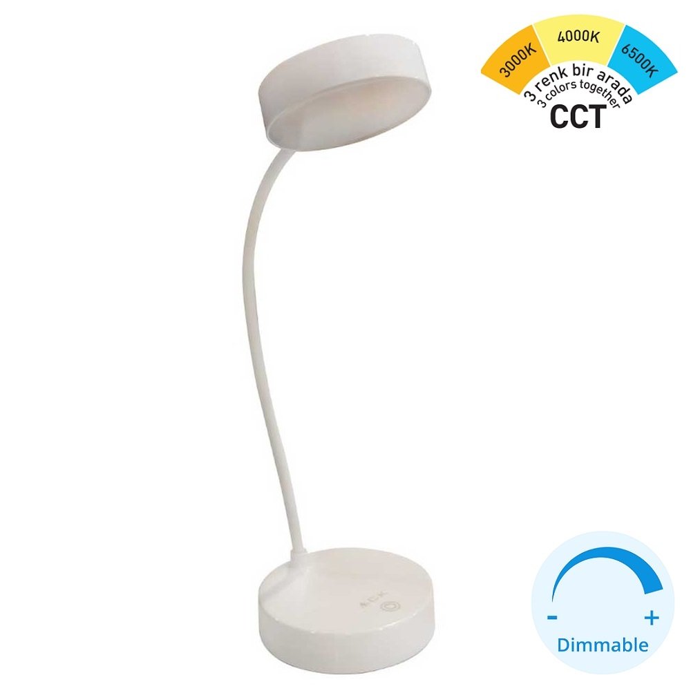 ACK AF11-10015 Dimli ve Dokunmatik Şarjlı LED Masa Lambası - 3 Işık Renkli (Beyaz + Ilık Beyaz + Gün Işığı)