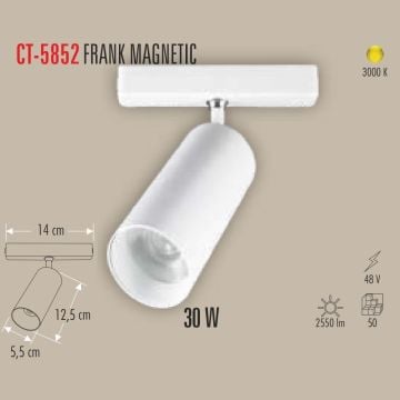 CATA CT-5852 30 Watt Beyaz LED Magnet Ray Spot - Gün Işığı (3200K)