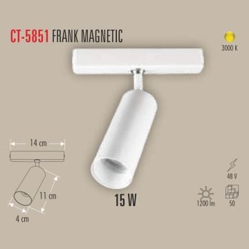CATA CT-5851 15 Watt Beyaz LED Magnet Ray Spot - Gün Işığı (3200K)
