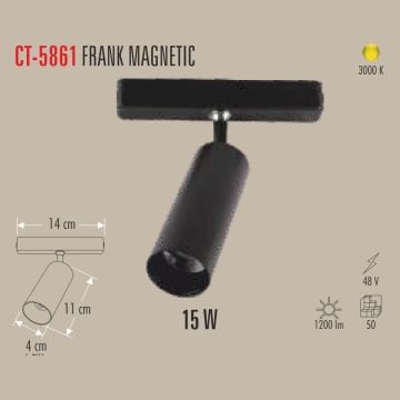 CATA CT-5861 Frank 15 Watt LED Magnet Ray Spot - Gün Işığı (3200K)