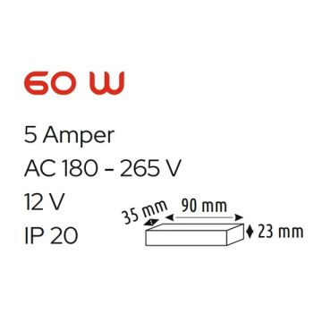 HELIOS HS 3403 12 Volt 5 Amper 60 Watt Ultra Slim LED Trafosu