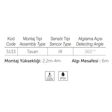 inoled 5133 360 Derece Tavan Tipi Sıva Altı Hareket Sensörü