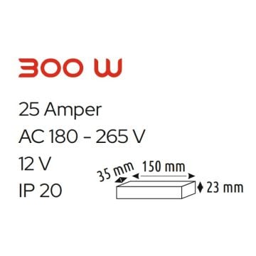 HELIOS HS 3407 12 Volt 25 Amper 300 Watt Ultra Slim LED Trafosu
