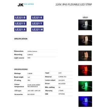 JUPITER LE221 K 220 Volt 7.5 Watt/Metre Dimlenebilir Dış Mekan Kırmızı Şerit LED [50 Metre]