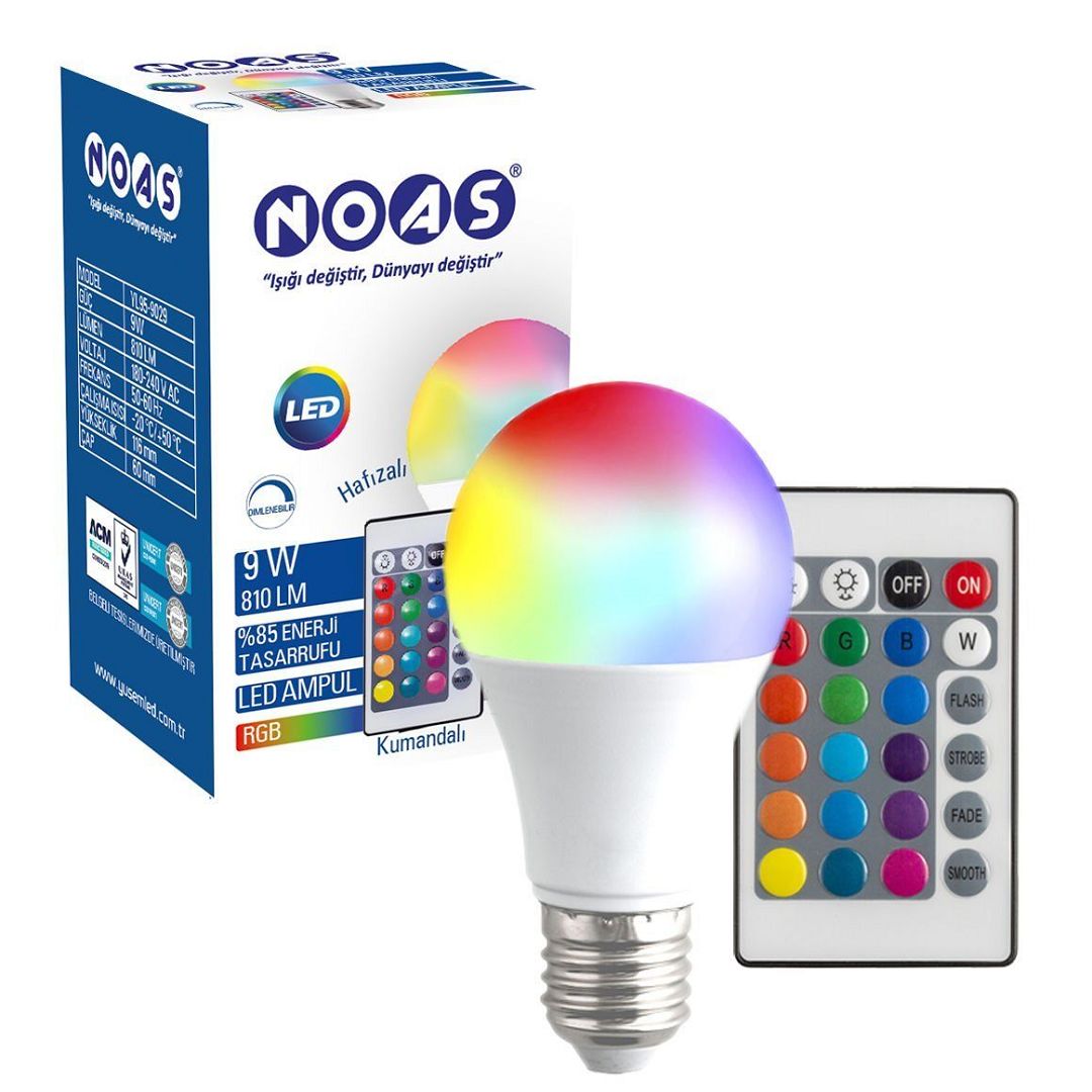 NOAS YL95-9029 9 Watt A60 RGB LED Ampul