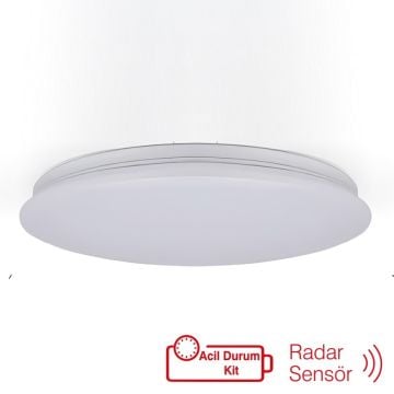 inoled 5169-01 18 Watt Acil Aydınlatma Kitli ve Radar Sensörlü LED Tavan Armatürü - SAMSUNG LED - Beyaz Işık (6500K)
